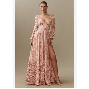Anthropologie V. Chapman Carmella Long-Sleeve Corset Chiffon Maxi Dress